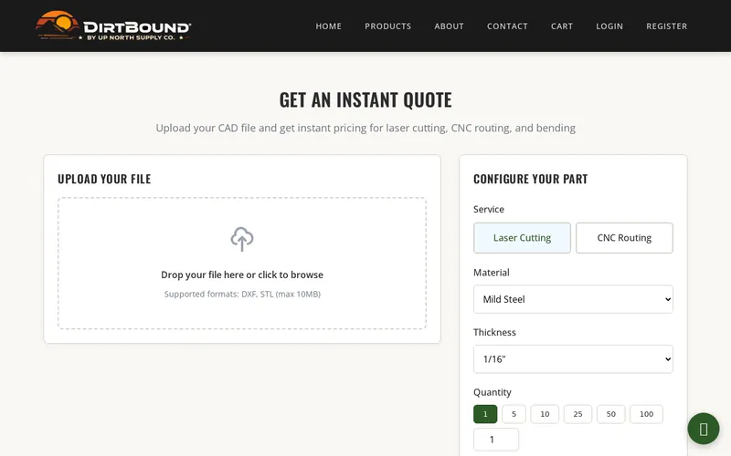 The customer uploads a file and gets a price
